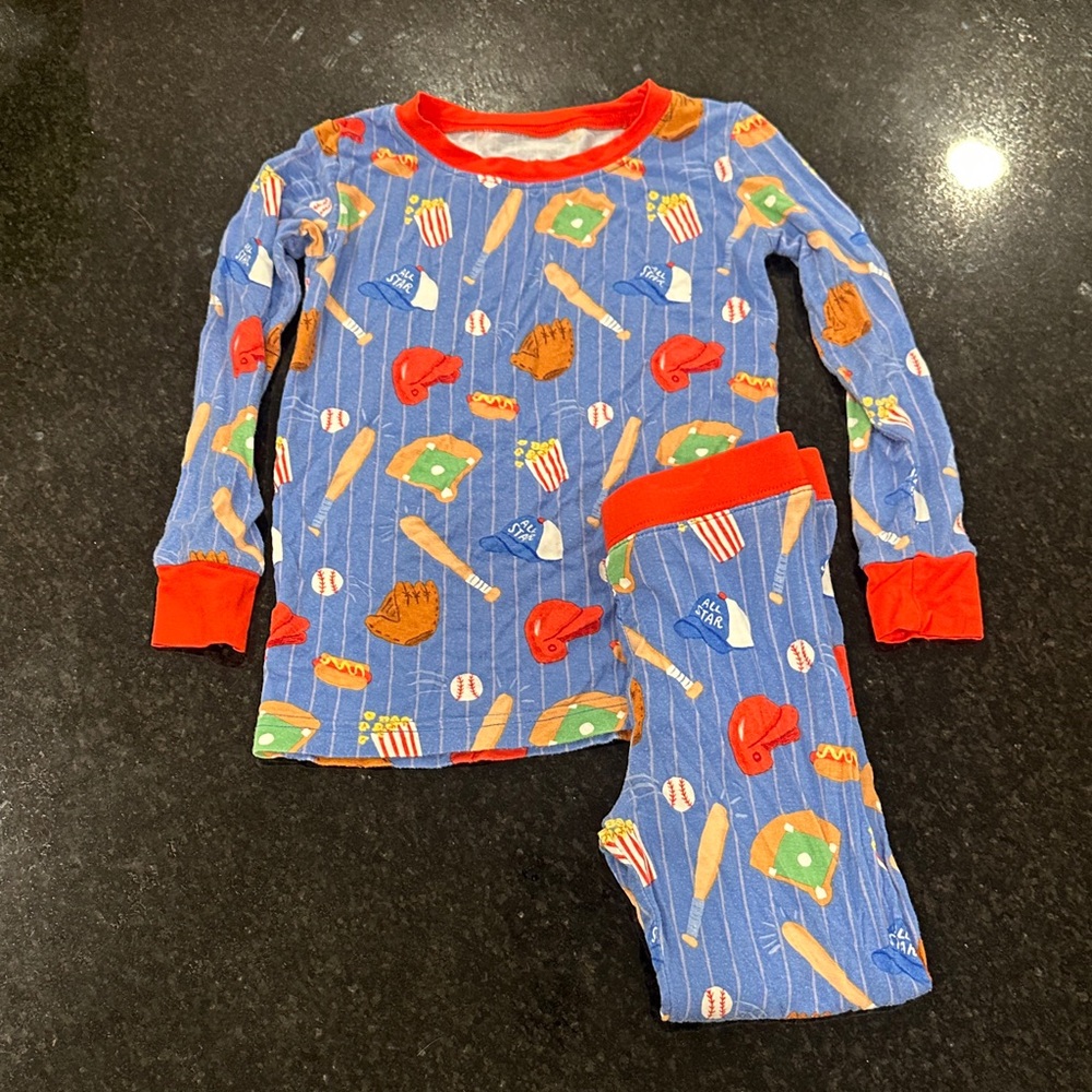 Little Sleepies Blue Baseball Print Pajama Set with Red Trim